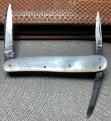 Vintage HSB 3-Blade Serpentine Shadow Lobster Pen Folding Pocket Knife c.1855-1960 Mother-of-Pearl