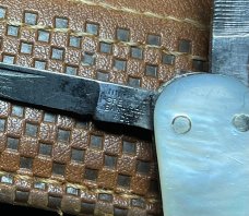 Vintage HSB 3-Blade Serpentine Shadow Lobster Pen Folding Pocket Knife c.1855-1960 Mother-of-Pearl