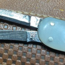 Vintage HSB 3-Blade Serpentine Shadow Lobster Pen Folding Pocket Knife c.1855-1960 Mother-of-Pearl