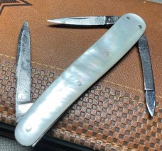 Vintage HSB 3-Blade Serpentine Shadow Lobster Pen Folding Pocket Knife c.1855-1960 Mother-of-Pearl