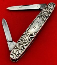 Vintage EMPIRE KNIFE CO 2-Blade Sterling Silver Shadow Pen Folding Pocket Knife c.1856-1930