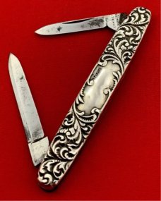 Vintage EMPIRE KNIFE CO 2-Blade Sterling Silver Shadow Pen Folding Pocket Knife c.1856-1930