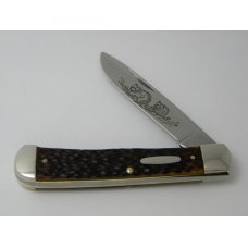 Western USA S-693 D Jigged Delrin Linerlock 1 Blade Trapper Knife with Raccoon Etch c.1980 -