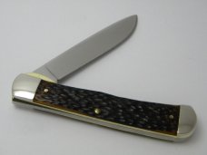 Western USA S-693 D Jigged Delrin Linerlock 1 Blade Trapper Knife with Raccoon Etch c.1980 -