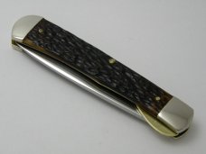 Western USA S-693 D Jigged Delrin Linerlock 1 Blade Trapper Knife with Raccoon Etch c.1980 -