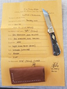 K'roo Custom Raven Knife, NEW, 4"..Black Kudu bone..rwl34. Filework..spacers/liners..coa/slip