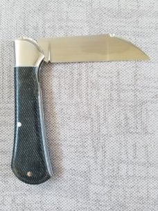 K'roo Custom Raven Knife,,3.75..Dark Denim Micarta..rwl34. Filework..spacers/liners..coa/slip