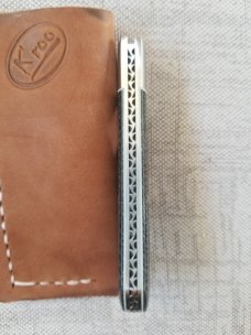 K'roo Custom Raven Knife,,3.75..Dark Denim Micarta..rwl34. Filework..spacers/liners..coa/slip