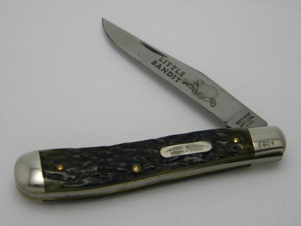 Parker-Frost USA 1978-5 (Schrade USA) Little Bandit Green Bone Linerlock Trapper Knife 
