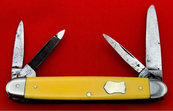Vintage H. BOKER & CO 4-Blade Equal End Pen Folding Pocket Knife c.1869-1944 Yellow Celluloid Vintage H. BOKER & CO 4-Blade Equal End Pen Folding Pocket Knife c.1869-1944 Yellow Celluloid