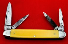 Vintage H. BOKER & CO 4-Blade Equal End Pen Folding Pocket Knife c.1869-1944 Yellow Celluloid