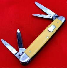 Vintage H. BOKER & CO 4-Blade Equal End Pen Folding Pocket Knife c.1869-1944 Yellow Celluloid