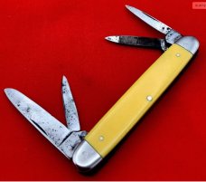 Vintage H. BOKER & CO 4-Blade Equal End Pen Folding Pocket Knife c.1869-1944 Yellow Celluloid