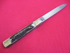 Older Solingen German Hubertus 8" Slim Leverlock Switchblade Knife - Stag