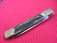 Older Solingen German Hubertus 8" Slim Leverlock Switchblade Knife - Stag