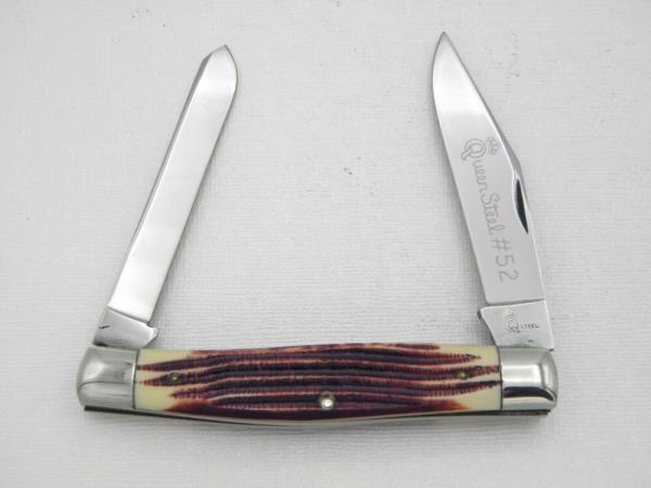 Queen Cutlery #52 Moose in Burnt Orange imitation Winterbottom bone:  4 3/8” closed, circa 1960