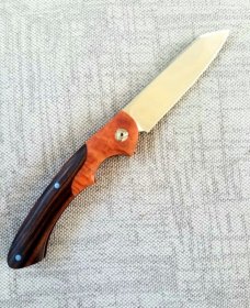 Johan Ellis Springbok..3 7/8",COMPLEX..Birch Bolsters...Ironwoodl scales..Rwl34..Titanium & g10 