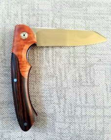 Johan Ellis Springbok..3 7/8",COMPLEX..Birch Bolsters...Ironwoodl scales..Rwl34..Titanium & g10 
