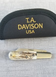 TA Davison Lambsfoot Large Barlow Knife,NEW,3 3/4",Sambar Stag...jeweled liners .CTS-xhp..#2043