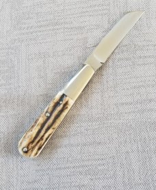 TA Davison Lambsfoot Large Barlow Knife,NEW,3 3/4",Sambar Stag...jeweled liners .CTS-xhp..#2043
