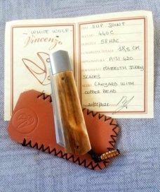 Vincenzo Balistreri Mammoth Ivory White Wolf Slipjoin,4"...440C..Steel bolsters ..filework..coa.slip