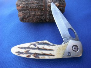 Damascus Bear & Son Midsize Folding Knife. Damascus Steel Blade Stag Bone Handle. Made in USA!!!