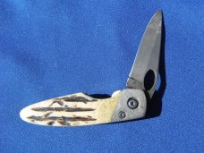 Damascus Bear & Son Midsize Folding Knife. Damascus Steel Blade Stag Bone Handle. Made in USA!!!