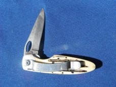 Damascus Bear & Son Midsize Folding Knife. Damascus Steel Blade Stag Bone Handle. Made in USA!!!