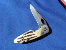 Damascus Bear & Son Midsize Folding Knife. Damascus Steel Blade Stag Bone Handle. Made in USA!!!