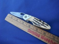 Damascus Bear & Son Midsize Folding Knife. Damascus Steel Blade Stag Bone Handle. Made in USA!!!