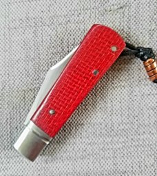 Vincenzo Balistreri Red Burlap Micarta Barlow 3 3/8" clsd..N690..Lanyard pin..jimping and filework 