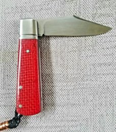 Vincenzo Balistreri Red Burlap Micarta Barlow 3 3/8" clsd..N690..Lanyard pin..jimping and filework 