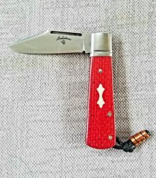 Vincenzo Balistreri Red Burlap Micarta Barlow 3 3/8" clsd..N690..Lanyard pin..jimping and filework 