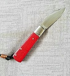 Vincenzo Balistreri Red Burlap Micarta Barlow 3 3/8" clsd..N690..Lanyard pin..jimping and filework 