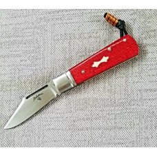 Vincenzo Balistreri Red Burlap Micarta Barlow 3 3/8" clsd..N690..Lanyard pin..jimping and filework