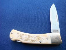 Schrade + USA Vintage SC513 Eagle/Deer/Fish  Scrimshaw  Lockback Pocket Knife - Great EDC!!!