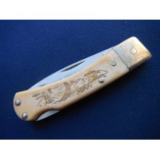Schrade + USA Vintage SC513 Eagle/Deer/Fish Scrimshaw Lockback Pocket Knife - Great EDC!!!