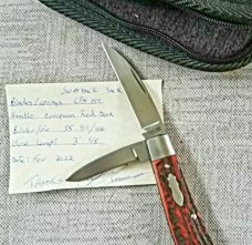 Pascal Boucher Red Stag Swayback Jack...Wharnie and Pen blades..3 5/8"...Coa & pouch..Sweet 