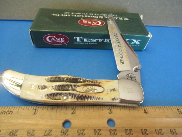 Case XX 2004 Bone Stag Mid Folding Hunter Pattern # 6.51265LC SS Made For CCC Case XX 2004 Bone Stag Mid Folding Hunter Pattern # 6.51265LC SS Made For CCC