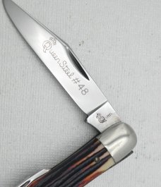 Queen Cutlery #48 Whittler Burnt Orange imitation Winterbottom bone: 3 5/8” closed, 1961