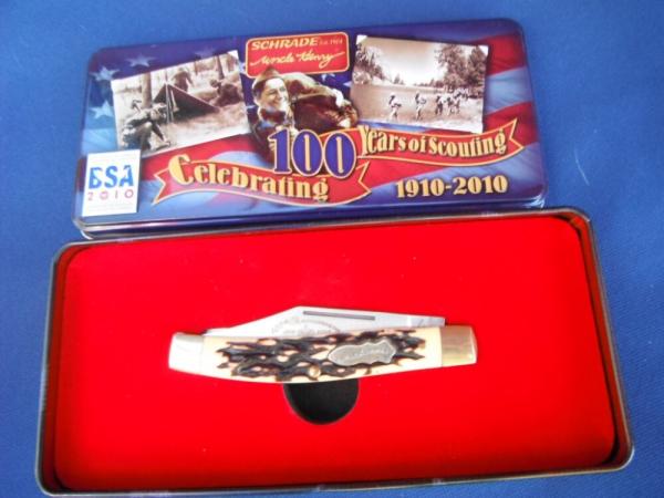 NOS/NIB Schrade Uncle Henry Boy Scouts of America 100th Anniversary Knife and Tin Set