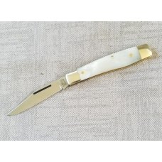 Ashley Harrison, UK maker,Mother of Pearl Gunstock 3.5" cld..C70 Clip blade..Fileworked spring
