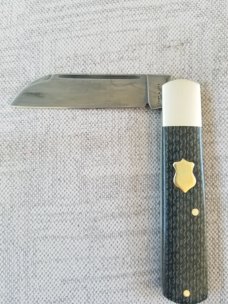 Sacred Bear/Tory Utt Custom Jack Knife,W2 w/hamon,.Nickel Silver Gcarta and double Mokume shields 4"