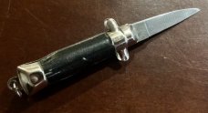 Miniature (Mini) Switchblade Keychain Knife, Made By Farfalli In Italy, Black Bambi Mark Handle 