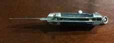 Miniature (Mini) Switchblade Keychain Knife, Made By Farfalli In Italy, Black Bambi Mark Handle 