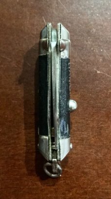 Miniature (Mini) Switchblade Keychain Knife, Made By Farfalli In Italy, Black Bambi Mark Handle 