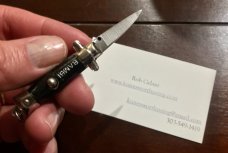 Miniature (Mini) Switchblade Keychain Knife, Made By Farfalli In Italy, Black Bambi Mark Handle 