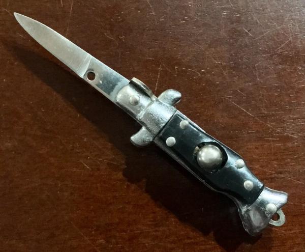 Miniature Switchblade Knife, Hard To Find Fishtail Style, Black Plastic Handle, Unused #1