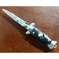 Miniature Switchblade Knife, Hard To Find Fishtail Style, Black Plastic Handle, Unused #2