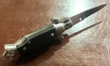 Miniature Switchblade Knife, Hard To Find Fishtail Style, Black Plastic Handle, Unused #2